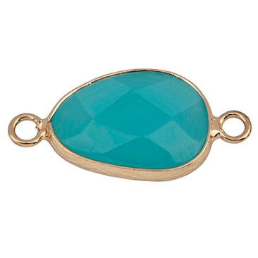 Gemstone bracelet connector drop, jade, 27.5 x 14.5 mm, two eyelets, gold-coloured setting