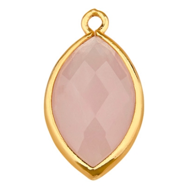 Gemstone pendant rose quartz, ellipse, pink, 21.5 mm x 11.5 mm, eyelet 1.6 mm