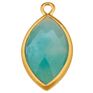 Gemstone pendant amazonite, ellipse, light blue, 21.5 mm x 11.5 mm, eyelet 1.6 mm