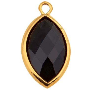 Gemstone pendant agate, ellipse, black, 21.5 mm x 11.5 mm, eyelet 1.6 mm