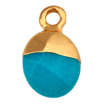 Jade gemstone pendant, oval, turquoise blue, 14.5 mm x 8.0 mm, eyelet 1.8 mm