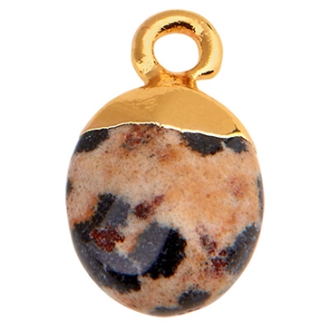 Pendentif pierre précieuse jaspe dalmatien, ovale, brun, 14,5 mm x 8,0 mm, oeillet 1,8 mm