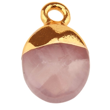 Gemstone pendant rose quartz, oval, pink, 14.5 mm x 8.0 mm, eyelet 1.8 mm
