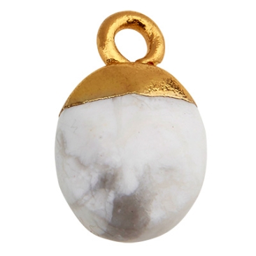 Gemstone pendant howlite, oval, white, 14.5 mm x 8.0 mm, eyelet 1.8 mm