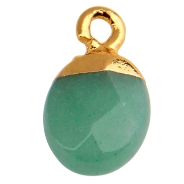 Pendentif en pierre précieuse Aventurine, ovale, vert, 14,5 mm x 8,0 mm, oeillet 1,8 mm