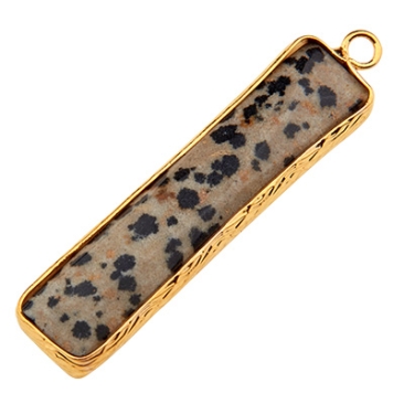Gemstone pendant jasper, rectangle, brown, 46.5 mm x 10.0 mm, eyelet 2.0 mm