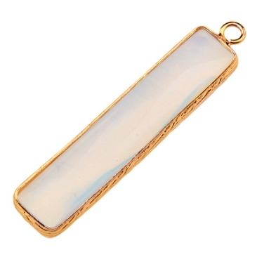 Gemstone pendant oplaite, rectangle, white, 46.5 mm x 10.0 mm, eyelet 2.0 mm