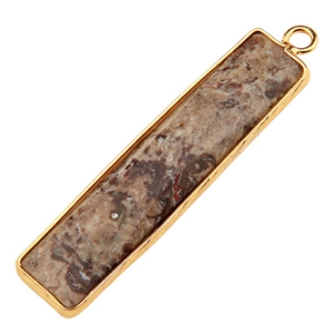 Gemstone pendant ocean jasper, rectangle, brown, 46.5 mm x 10.0 mm, eyelet 2.0 mm