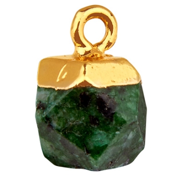 Gemstone pendant ruby, hexagon, green, 12.0 mm x 10.0 mm, eyelet 1.8 mm