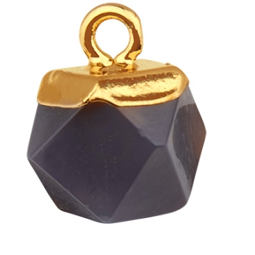 Gemstone pendant agate, hexagon, grey, 12.0 mm x 10.0 mm, eyelet 1.8 mm