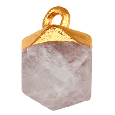Quartz gemstone pendant, hexagon, pink, 12.0 mm x 10.0 mm, eyelet 1.8 mm