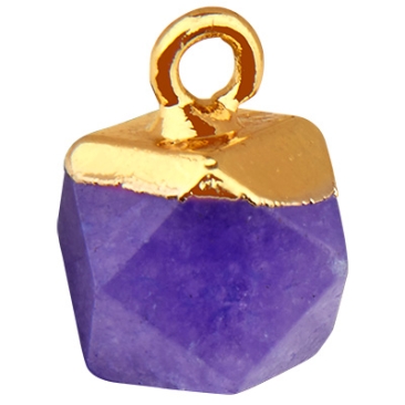 Jade gemstone pendant, hexagon, purple, 12.0 mm x 10.0 mm, eyelet 1.8 mm