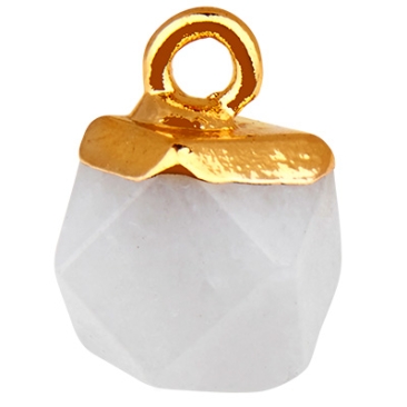 Jade gemstone pendant, hexagon, white, 12.0 mm x 10.0 mm, eyelet 1.8 mm
