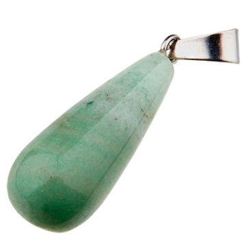 Gemstone pendant aventurine, drop, green, 30.0 mm x 11.0 mm, loop 6 x 4 mm