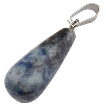 Gemstone pendant jaspi, drop, blue, 30.0 mm x 11.0 mm, loop 6 x 4 mm