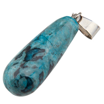 Pendentif en pierre précieuse Agate, goutte, bleu, 30,0 mm x 11,0 mm, oeillet 6 x 4 mm