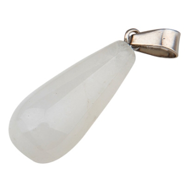Quartz gemstone pendant, drop, white, 30.0 mm x 11.0 mm, loop 6 x 4 mm