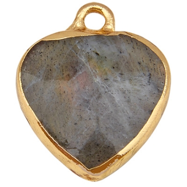 Pendentif en pierre précieuse Labradorite, coeur, gris, 16,5 mm x 14,5 mm, oeillet 1,8 mm