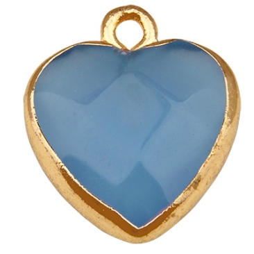 Jade edelsteen hanger, hart, blauw, 16,5 mm x 14,5 mm, oogje 1,8 mm