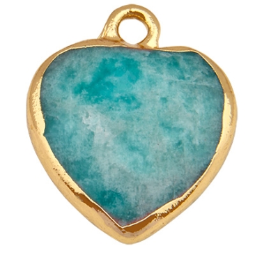 Gemstone pendant amazonite, heart, light green, 16.5 mm x 14.5 mm, eyelet 1.8 mm