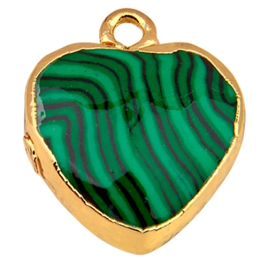 Gemstone pendant malachite, heart, green, 16.5 mm x 14.5 mm, loop 1.8 mm