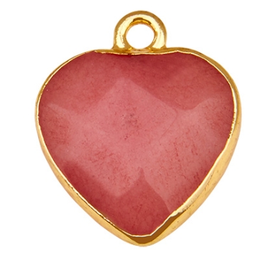 Jade gemstone pendant, heart, pink, 16.5 mm x 14.5 mm, eyelet 1.8 mm