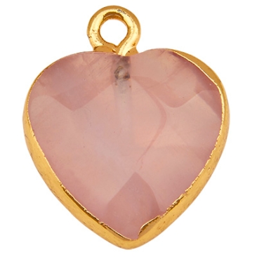 Gemstone pendant rose quartz, heart, pink, 16.5 mm x 14.5 mm, eyelet 1.8 mm