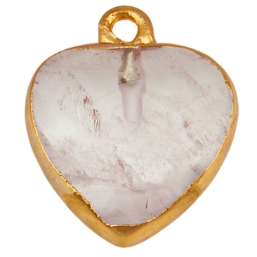 Pendentif en pierre précieuse, quartz, coeur, blanc, 16,5 mm x 14,5 mm, oeillet 1,8 mm