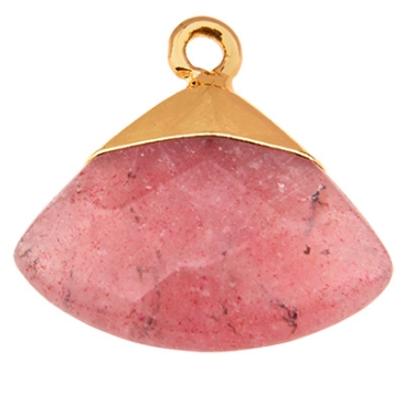 Pendentif pierre précieuse Quartz fraise, triangle, rose, 17,5 mm x 19,5 mm, oeillet 1,8 mm