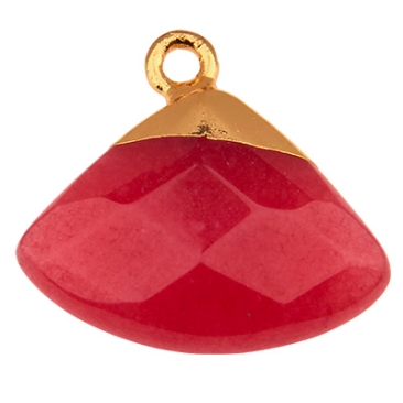 Jade gemstone pendant, triangle, pink, 17.5 mm x 19.5 mm, eyelet 1.8 mm