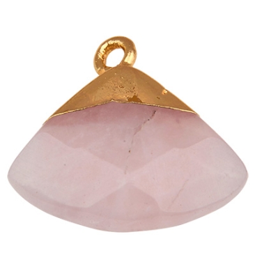 Pendentif en pierre précieuse Quartz rose, triangle, rose, 17,5 mm x 19,5 mm, oeillet 1,8 mm