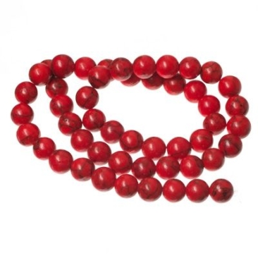 Strand of stone beads, artificial turquoise, red, ball, 8 mm, length approx. 38 cm