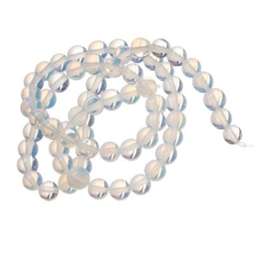 Gemstone strand, opalite, white, ball, 6 mm, length approx. 38 cm