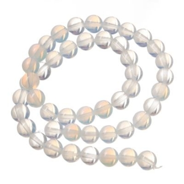 Gemstone strand, opalite, white, ball, 8 mm, length approx. 38 cm