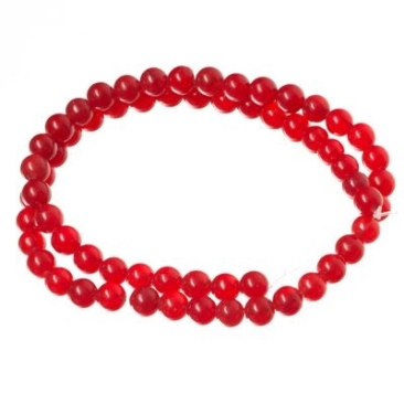 Gemstone strand, natural jade, dyed red, ball, 6 mm, length approx. 38 cm
