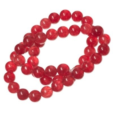 Gemstone strand,natural jade, dyed red, ball, 8 mm, length approx. 38 cm