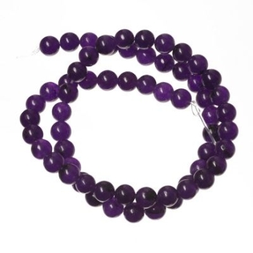 Gemstone strand, natural jade, dyed violet, ball, 6 mm, length approx. 38 cm