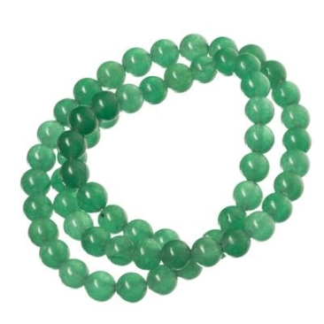 Gemstone strand, natural jade, dyed green, ball, 6 mm, length approx. 38 cm