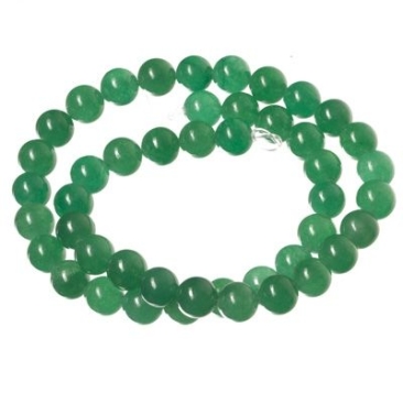 Gemstone strand, natural jade, dyed green, ball, 8 mm, length approx. 38 cm