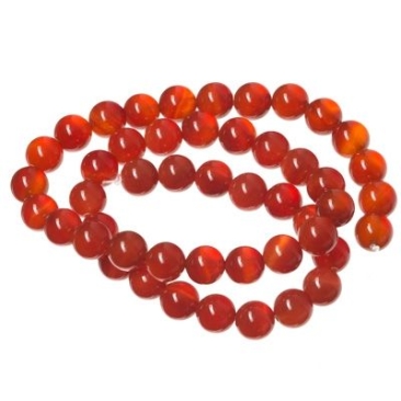 Gemstone strand, natural agate, dyed red, ball, 8 mm, length approx. 38 cm
