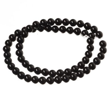 Gemstone strand, natural agate, dyed black, ball, 6 mm, length approx. 38 cm