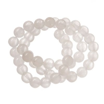 Gemstone strand, natural agate, dyed white, ball, 8 mm, length approx. 38 cm