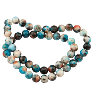 Gemstone strand natural jade, dyed multicolour, ball, 8 mm, length approx. 38 cm