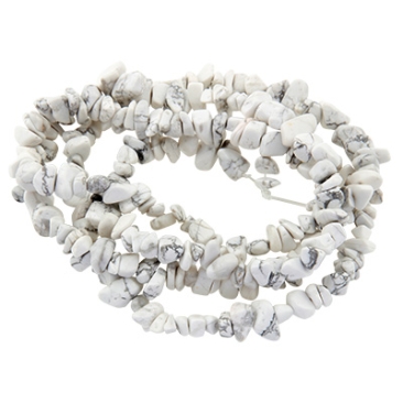 Strand of gemstone beads Howlite, chips, white, length approx. 80 cm