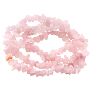 Streng van edelsteen kralen rozenkwarts, chips, roze, lengte ca. 80 cm