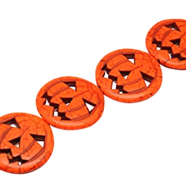 Halloween strand of artificial turquoise pumpkin beads,orange-red, 30x6 mm, hole: 1 mm, approx, 13 beads/strand,
