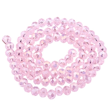 Strand of glass facet rondell, 4 x 6 mm, pink AB, length of the strand approx. 40 cm