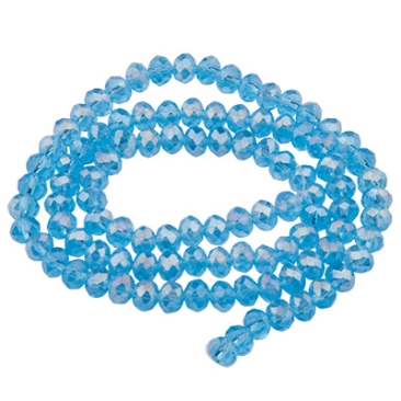 Strand of glass facet rondel, 4 x 6 mm, light blue AB, length of the strand approx. 40 cm