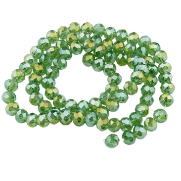 Strand of glass facet rondel, 4 x 6 mm, light green AB, length of the strand approx. 40 cm