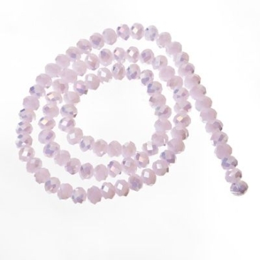 Strand of glass facet rondel, 4 x 6 mm, rose alabaster AB, length of the strand approx. 40 cm